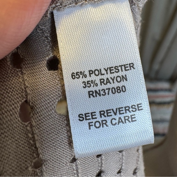 Cato Tan Knit Top with Cutout Design Size Large with Shark Bite Hem - Picture 10 of 11